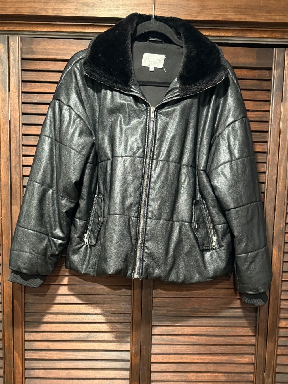 Samantha Sipos NY Black Faux Leather Puffer